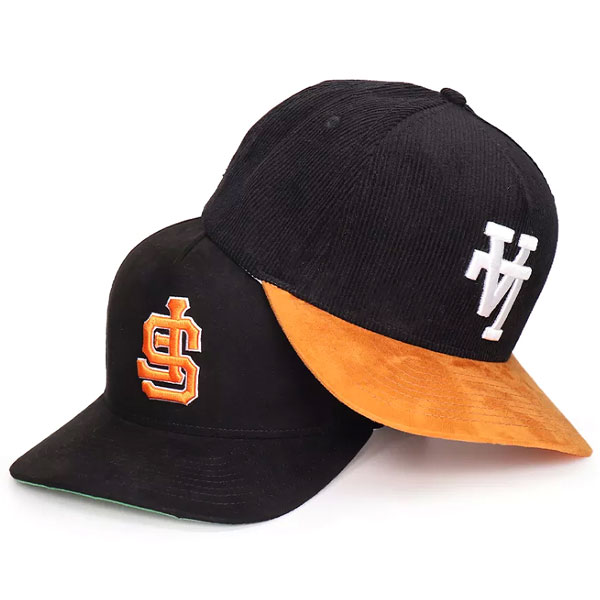 Custom 5 Panel 3D Embroidery Logo Corduroy Snapback Caps Curved Brim Suede Hats