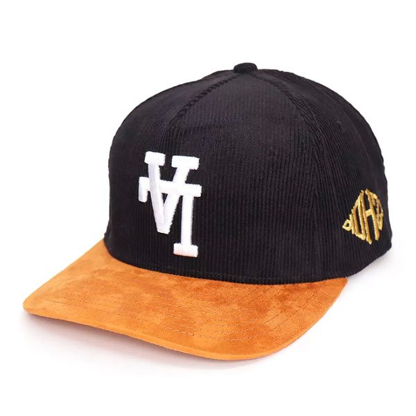 Custom 5 Panel 3D Embroidery Logo Corduroy Snapback Caps Curved Brim Suede Hats