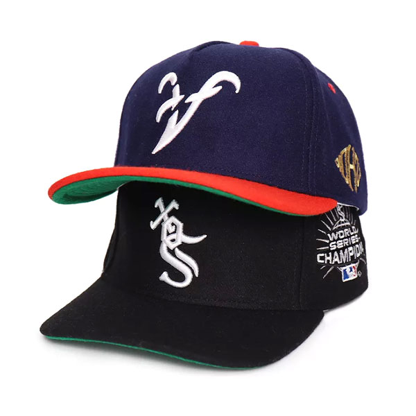 Custom 5 Panel 3D Embroidery Logo Black Wool Snapback Caps Curved Brim Hats